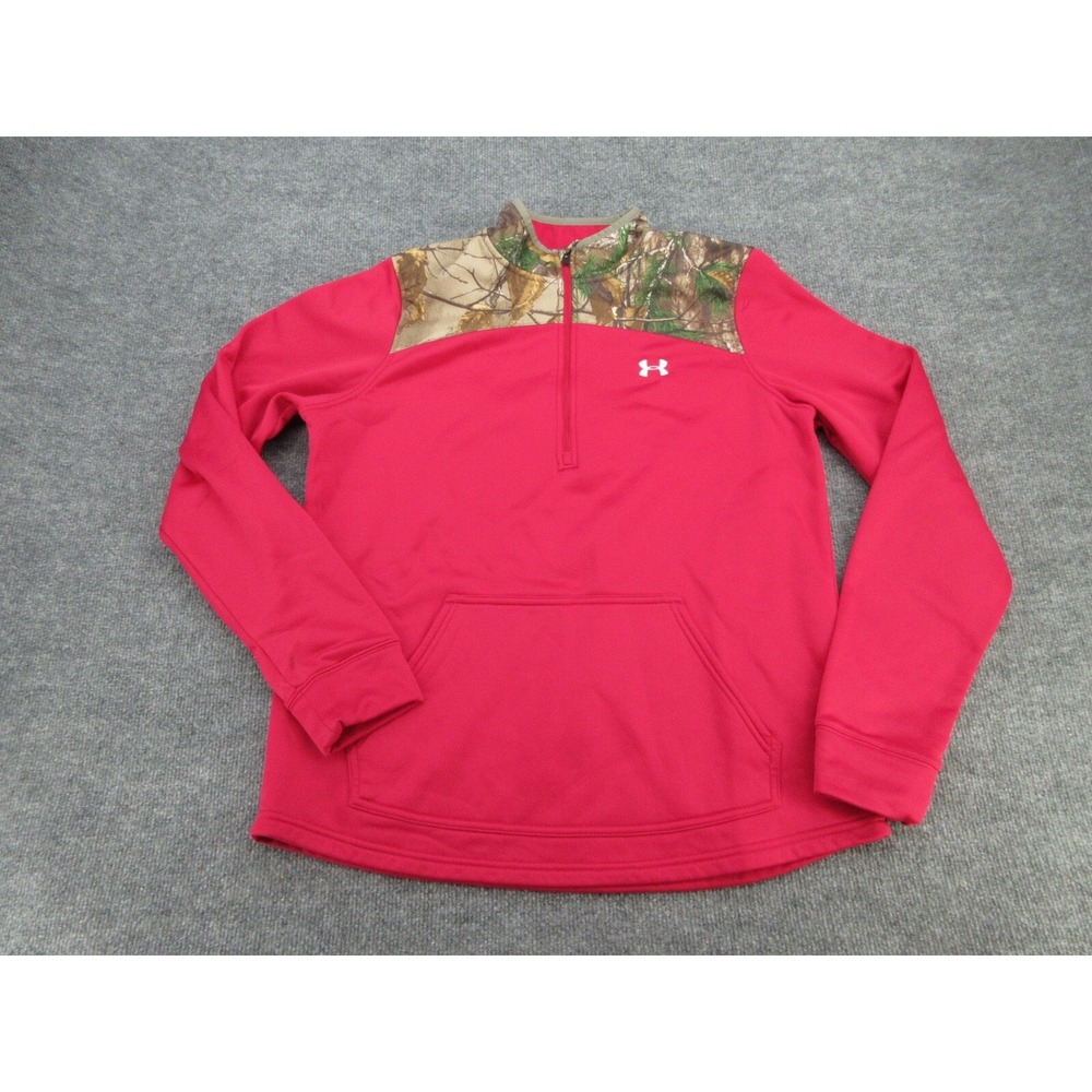 Under Armour Mens Pullover Loose Red Camo ColdGear Quarter Zip Large